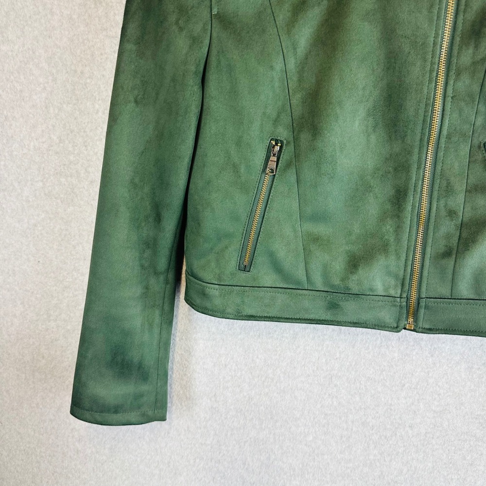 Banana Republic Womans Medium Petite Moto Jacket Green Vegan Suede - Picture 3 of 10